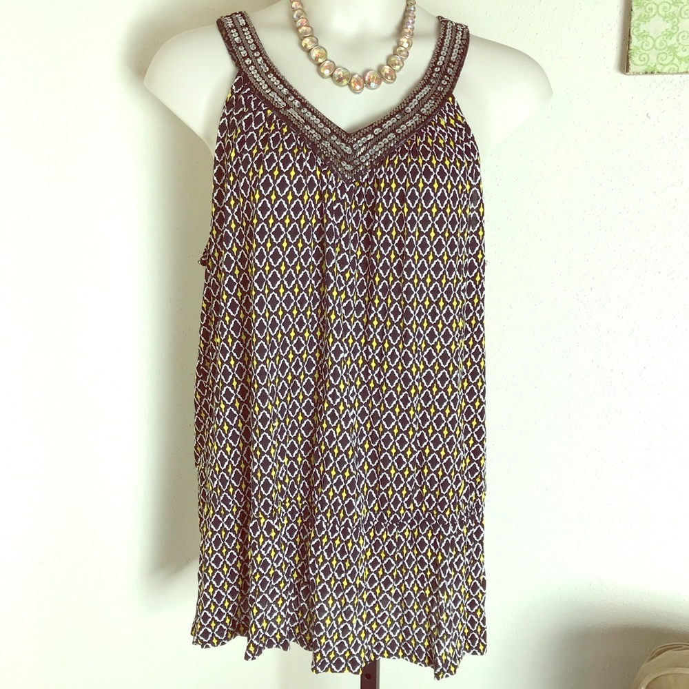 INC sequin drop waist tank geometric print 3x. Rayon/spandex material.